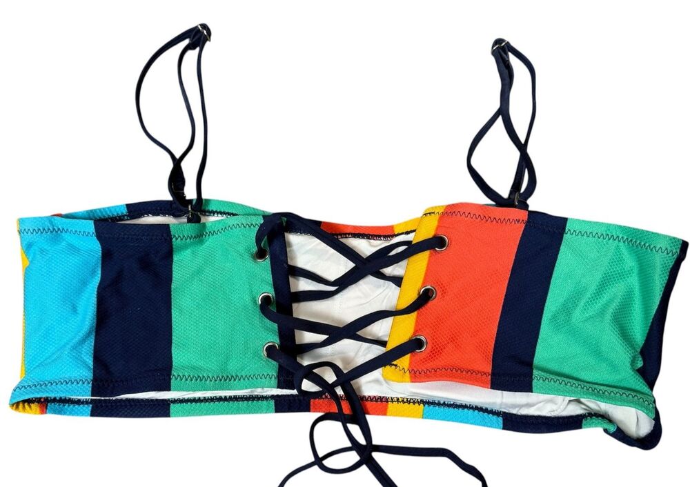 Sperry Bandeau Lace‎ Up Bikini Top XL Preppy Stripes Removable Straps Sunbathing
